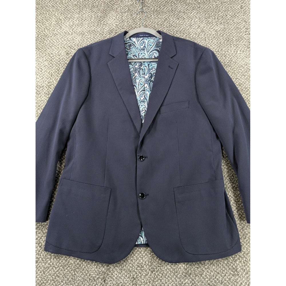 Alan Flusser Mens Navy Blue Micro Dot Paisley Lined Sport Coat Blazer Large